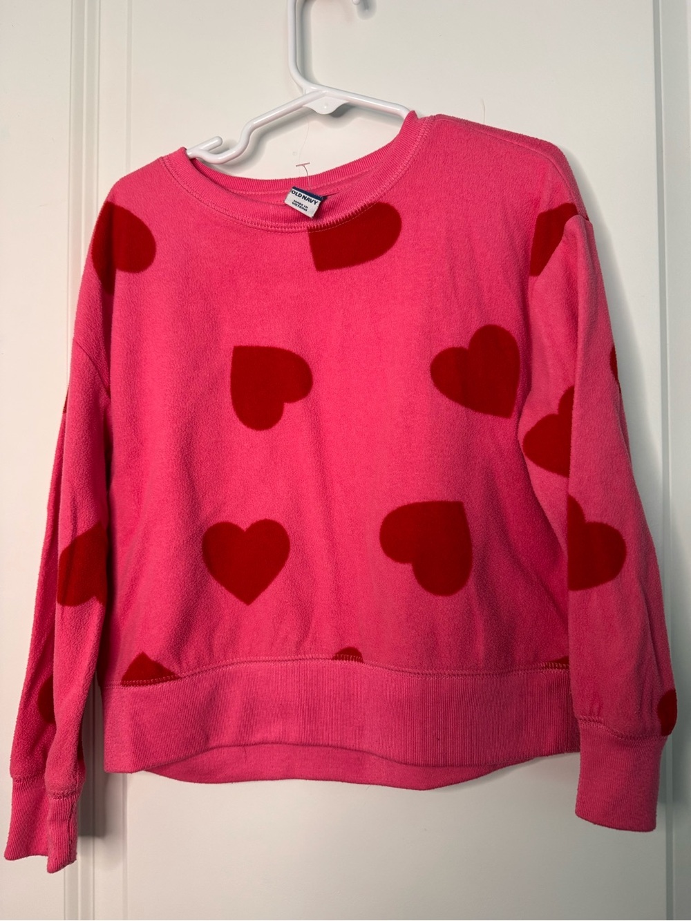 Old Navy Pink Crewneck Sweatshirt with Red Heart Print